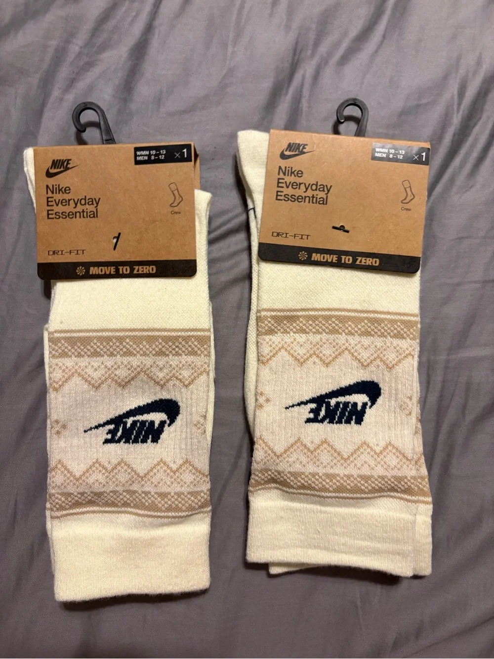 2 Nike Dri-fit Essential Holiday Fair Isle Crew Socks FZ7031-111 Size Large